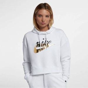 Nike crop hoodie silver gold metallic logo small